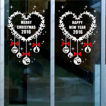 圣诞心形吊球雪花贴圣诞门贴画装饰品玻璃门窗贴纸双面橱窗墙贴花