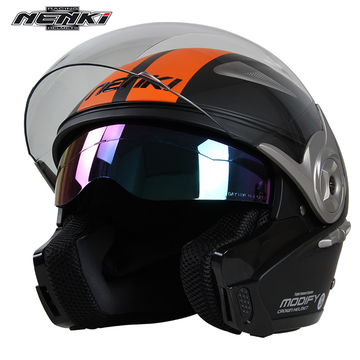 NENKI 853双镜片冬季男女电动车防雾半盔四季冬盔正品摩托车头盔