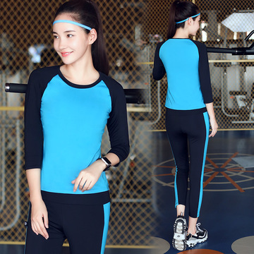2015新款格宁瑜伽服套装 瑜珈服女夏健身房运动服短袖跑步跳操服