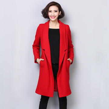2015秋冬新款韩版毛呢大衣个性时尚女装修身显瘦中长款呢子大衣