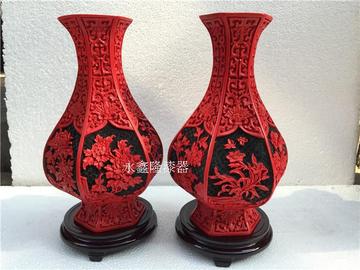 漆雕花瓶批发   中国红色雕漆工艺品   摆件    乔迁新居送礼