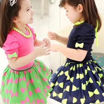 2015夏款女童套装 泡泡袖短裙蝴蝶结三件套韩版半身短裙套装