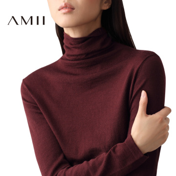 Amii高领毛衣女2016秋冬装新款修身套头弹力薄针织长袖女士打底衫