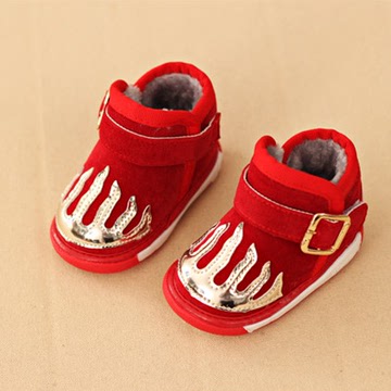 冬季新款宝宝鞋婴儿学步鞋 0-2岁软底加绒加厚防水防滑棉鞋叫叫鞋