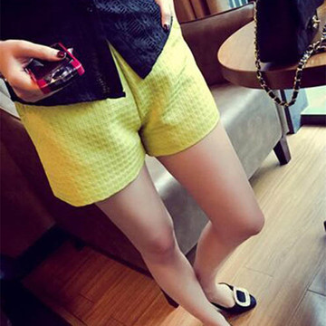 2015夏季新款糖果彩色格纹休闲短裤 女装韩版大码显瘦短裤热裤子