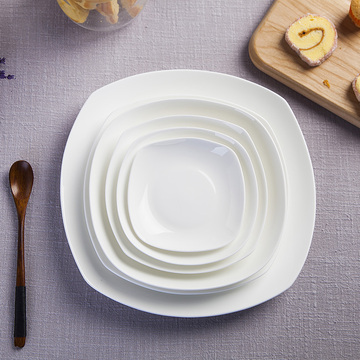 方形景德镇骨瓷盘家用深汤盘菜盘牛排西餐盘子平盘纯白色盘餐具