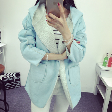 2015韩版秋冬装新款加绒加厚连帽斗篷棉衣外套