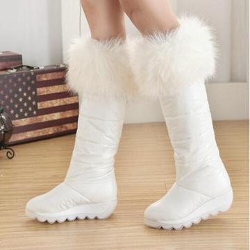 欧洲站冬季新款白色女靴狐狸毛雪地靴高筒保暖羽绒靴防水防滑厚底