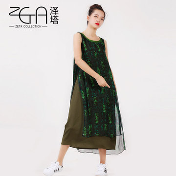 ZETA原创设计2016新款吊带真丝连衣裙夏 桑蚕丝中长款宽松30-35岁