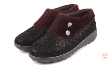 冬季中老年人妈妈鞋棉鞋绒皮保暖平底中年女士短靴平跟防滑老人鞋