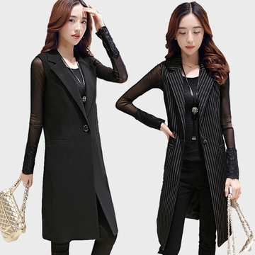 新款秋季背心西装外套黑色 韩国版修身显瘦薄百搭中长款马甲女士