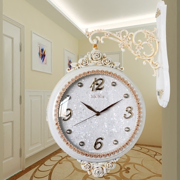 新款包邮树脂客厅挂钟欧式双面挂表创意静音现代简约石英钟两面表