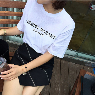 2016夏季新 韩版时尚印花字母T恤+高腰双拉链宽松短裤 套装LTE47