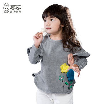 要要童装女小童长袖T恤2015秋季新款儿童可爱花朵T恤小童打底衫