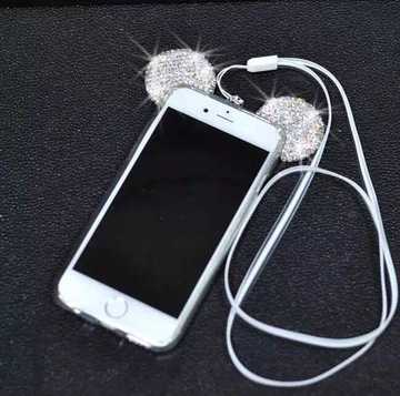 苹果iphone6镶钻水钻米奇耳朵手机壳挂绳透明软壳保护套