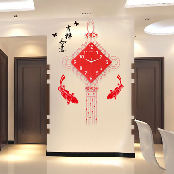 一红中国结壁钟时尚装饰钟表挂钟客厅创意现代石英钟大号时钟静音