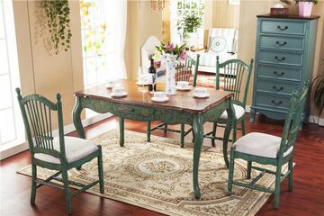 欧美家居地中海风格象牙白6人餐桌长方形饭桌餐台餐椅组合特价