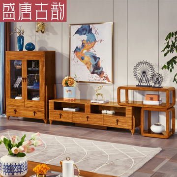 盛唐古韵现代中式客厅家具组合北欧电视柜乌金木实木影音柜子H202