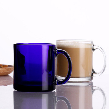 超强悍 美国进口耐热玻璃杯咖啡杯马克杯透明蓝 牛奶杯早餐杯把杯