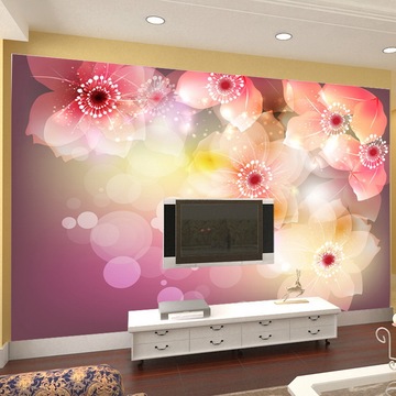 定制无缝壁画客厅电视背景墙卧室床头壁纸墙纸唯美清新粉色花卉