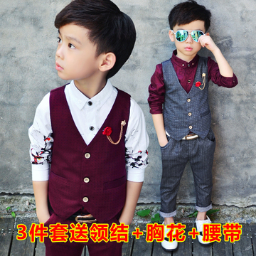 7秋季儿童礼服 马甲三件套装男童小西装5韩版6潮3男孩衬衫8岁花童
