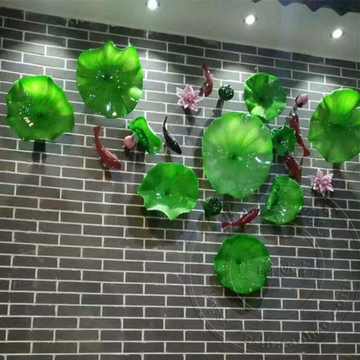 中式电视沙发背景墙装饰琉璃挂件 荷叶荷花群鱼3d创意墙壁挂饰品