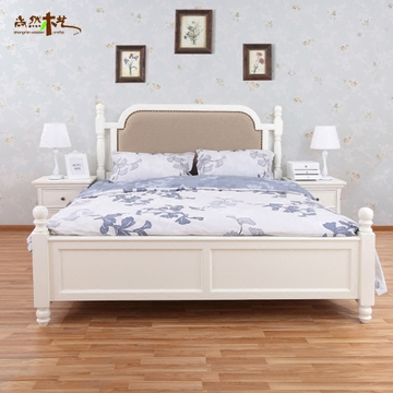 尚然木艺白色美式床田园乡村全实木床双人床1.8米婚床卧室家具床