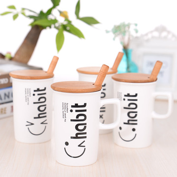 创意马克陶瓷杯简约个性咖啡牛奶杯可爱卡通磨砂水杯子带盖勺特价