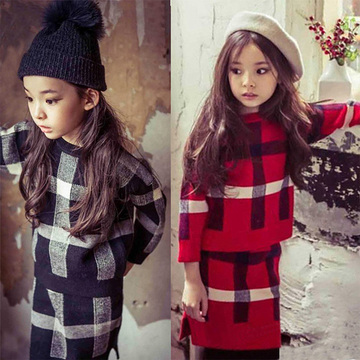 韩版女童装秋冬加厚针织毛衣套头衫套装毛线裙子两件套大童母女装