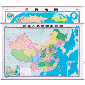 中国地图挂图1.5米x1.1米+世界地图挂图 2张 2016年新版 中华人民共和国地图 精装双面覆膜 整张无拼接 防水高清