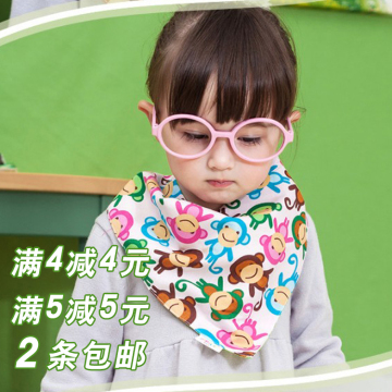双层纯棉三角巾 宝宝口水巾婴儿围嘴水晶按扣 超大款双面可用时尚