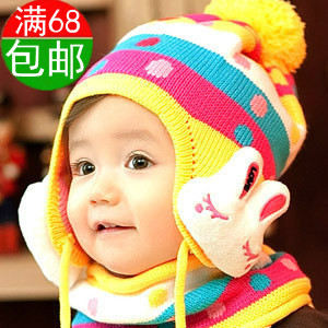 冬季韩版女孩女童儿童毛线帽子 宝宝秋冬帽子护耳帽围巾套装2件套