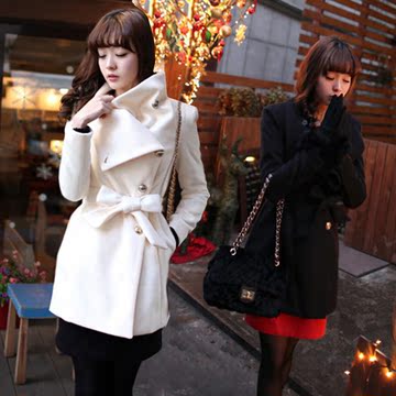 韩版修身显瘦中长款2015秋冬新款毛呢外套女羊绒妮子大衣厚女装