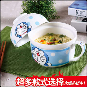 陶瓷泡面碗日式卡通泡面杯餐具套装可爱泡面杯大号带盖勺特价包邮