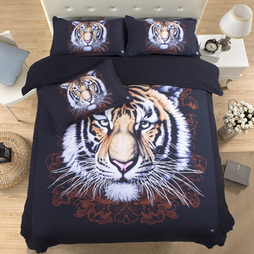 3d立体四件套 黑色个性男孩双人动物老虎狮子被套床上用品1.2/1.5