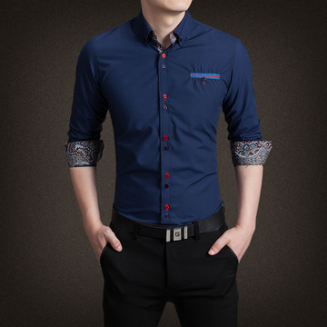 2015秋季新款韩版时尚男士牛津纺衬衫