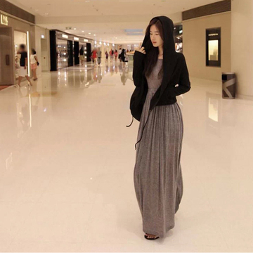 2015夏季大码新款莫代尔时尚大摆拖地长袖长裙韩版针织连衣裙显瘦