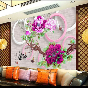 和美中式花卉 电视背景墙纸 客厅沙发卧室 壁纸 大型壁画