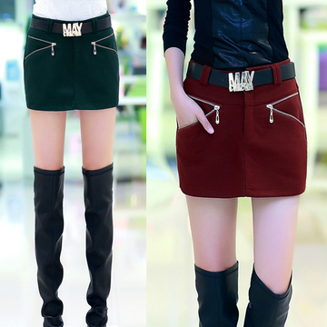 2015冬季新款韩版修身显瘦一步裙包臀裙弹力打底裙加厚毛呢短裙女