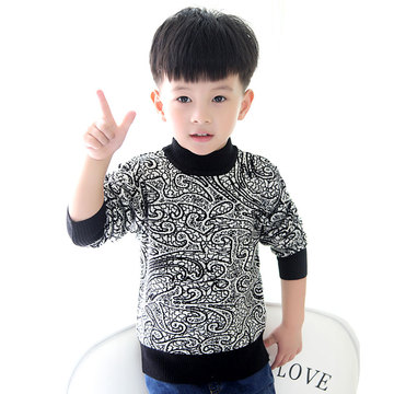 2016新款韩版男童装 儿童秋冬圆领保暖双层针织提花图腾毛衣