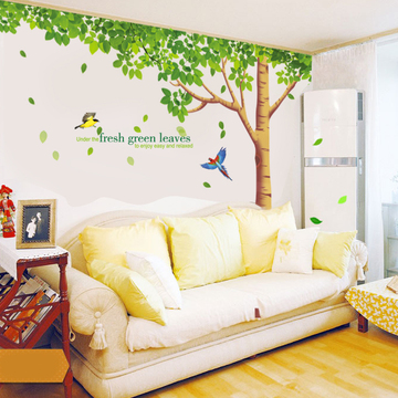 绿树林荫墙贴树客厅特大背景装饰电视沙发墙绿色风景家居墙壁贴纸