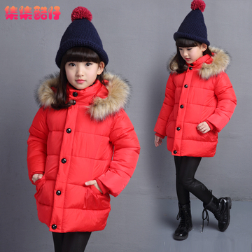 女童冬装新款加厚棉衣中大童冬季红色棉服小女孩中长款棉袄黑外套