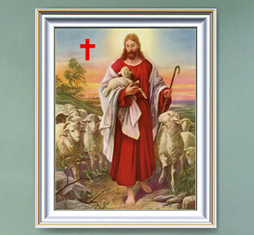 5D钻石画满钻十字架客厅以马内利十字绣最新款基督耶稣牧羊砖石秀