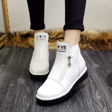 2015冬韩版新款白色学生鞋松糕加绒棉鞋女厚底高帮平底休闲板鞋女