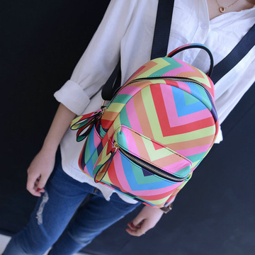 2015夏季新品彩虹条纹双肩背包韩版时尚潮流多色高中生流行书包