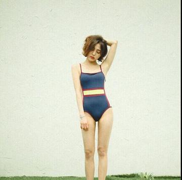 2016新款韩版代购抹胸比基尼遮肚显瘦连体三角保守传统女游泳泳衣