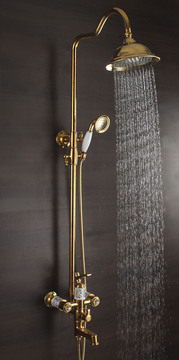 新品香港洛克ROCCO正品 欧式古典全铜玫瑰金色大淋浴花洒套装1738