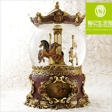 JARLL 经典 复古质感 大型旋转木马 音乐盒 水晶球 夜灯 创意礼品