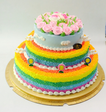 三层苏州漂亮 彩虹蛋糕 里面七色彩虹胚好看好吃 园区新区姑苏区