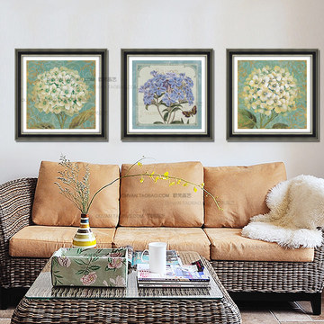 美式简约客厅沙发画现代卧室餐厅画壁墙画沙发背景有框画绣球花